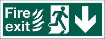 picture of Fire Exit Pointing South Sign LARGE - Complies With Hospital Technical Memorandum 65 - 600 x 200Hmm - Rigid Plastic - [AS-HTM6-RP]