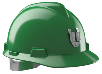 picture of MSA V-Gard Green Hard Hat Cap Style - Push-Key PVC - Front Metal Lamp Bracket - [MS-GV141-0000200-000]