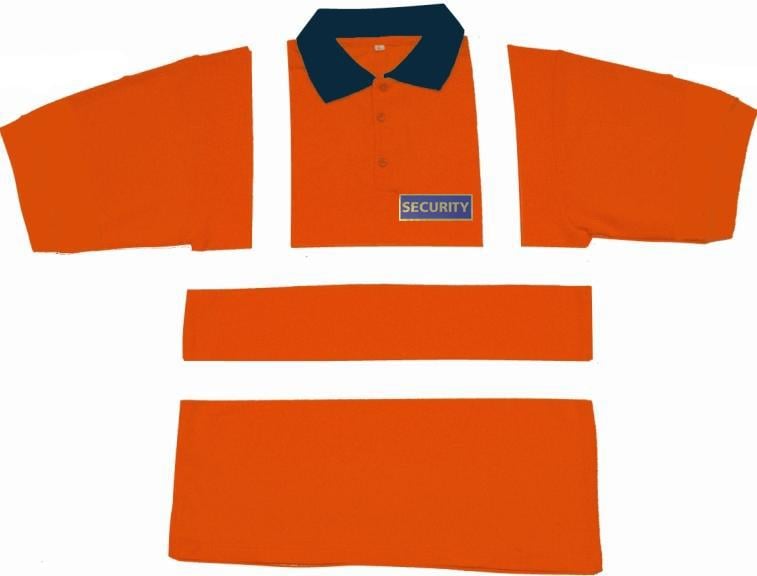 picture of SECURITY Reflective Printed Front and Back - Hi Vis Value Orange Polo Shirt - EN471 Class 2 and GO/RT 3279 - Navy Collar - BI-36SEC 