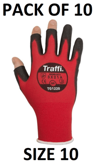 picture of TraffiGlove Metric 3 Exposed Fingertips Gloves - Size 10 - Pack of 10 - TS-TG1220-10X10 - (AMZPK2)