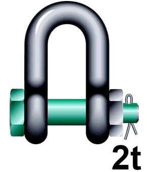 picture of Green Pin Standard Dee Shackle with Safety Nut and Bolt Pin - 2t W.L.L - EN 13889 - [GT-GPSAD2T]