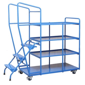 picture of QMP Order Picking Trolley - 4 Shelf Including 3 Steps and Hand Rail - Blue - [QM-RTOR16154BXX]