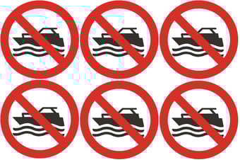 picture of Safety Labels - No Motorised Craft Symbol (24 pack) 6 to Sheet - 75mm dia - Self Adhesive Vinyl - [IH-SL42-SAV]
