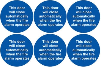 picture of Safety Labels - This Door Will Close Automatically When The Fire Alarm Operates (24 pack) 6 to Sheet - 75mm dia - Self Adhesive Vinyl - [IH-SL61-SAV]