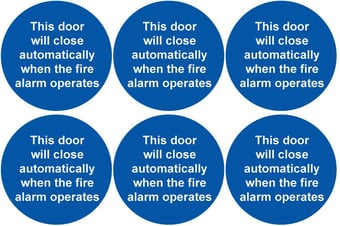 picture of Safety Labels - This Door Will Close Automatically When The Fire Alarm Operates (24 pack) 6 to Sheet - 75mm dia - Self Adhesive Vinyl - [IH-SL61-SAV]
