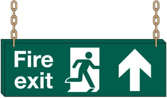 picture of Hanging Fire Exit Sign SMALL - Arrow North - 400 x 150Hmm - 3mm Foamex - WITHOUT Holes for Chains - Fittings and Chains Sold Separately - [AS-HA16-FOAM]