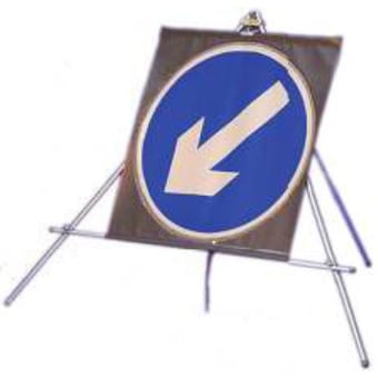 Picture of Roll-up Traffic Signs - Left Diagonal Arrow - Class 1 Ref BSEN 1899-1 2001 - 600mm Tri. - Reflective - Reinforced PVC - [QZ-610L.600.SF]