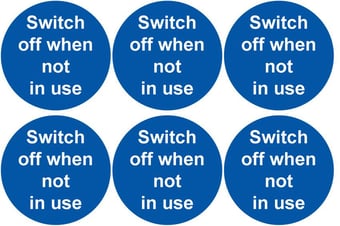 picture of Safety Labels - Switch Off When Not In Use (24 pack) 6 to Sheet - 75mm dia - Self Adhesive Vinyl - [IH-SL67-SAV]