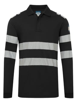 picture of Portwest FR733 - PW3 Modaflame Knit FR Long Sleeve Polo Shirt - Black - PW-FR733BKR