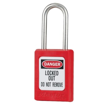 picture of Masterlock - Red Zenex Thermoplastic Safety Padlock - 1-3/8in Wide - Stainless Steel - Key Retaining - [MA-S31RED]