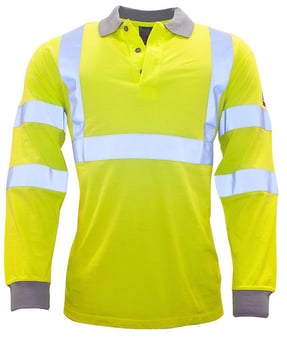 Picture of Portwest Flame Resistant AntiStatic Yellow Hi-Vis Long Sleeve Polo Shirt - PW-FR77YER