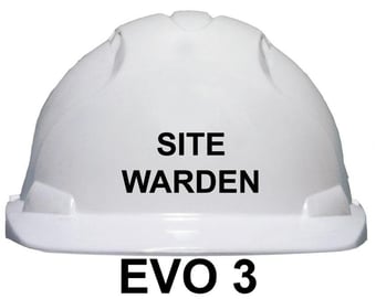 Picture of JSP - EVO3 White Safety Helmet - SITE WARDEN Printed on Front in Black - [JS-AJF160-000-100]