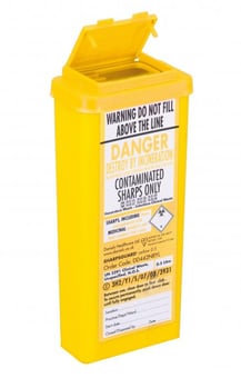 Picture of SHARPSGUARD Yellow Lid 0.5 Ltr Compact Sharps Bin with Needle Remover - BS7320:1990 - [DH-DD442NRYL]