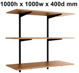 picture of BiGDUG Office Wall Mounted Shelving Kit - 1000h x 1000w x 400d mm - 3 Oak Melamine Levels - [BDU-TSB1043OO]