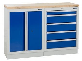 picture of BiGDUG 1361mm Wide Workbench - 2 Door Cupboard - 5 Drawer Cabinet - Multiplex Worktop - [BDU-TGC14GBM] - (LP)
