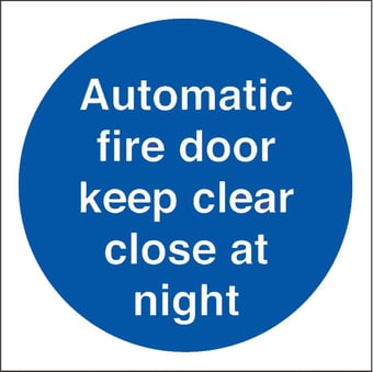 picture of Automatic Fire Door Keep Clear Close At Night - BS5499 Part 1 & 5 - 100 X 100Hmm - Rigid Plastic - [AS-MA179-RP]