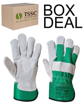 picture of Portwest A220 Premium Chrome Green Rigger Leather Gloves - Box Deal 96 Pairs - IH-PWA220GNR