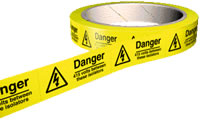 Picture of Hazard Labels On a Roll - Danger 415 Volts Between These Isolators - Self Adhesive Vinyl - 100 per Roll - Choice of Sizes - AS-WA180