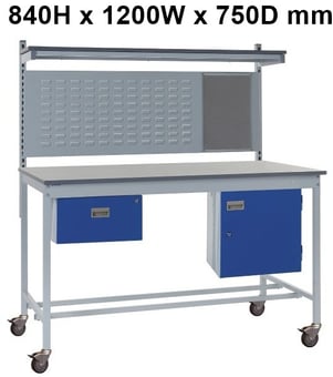 picture of Mobile Square Tube Workbench - Laminate Top - 840H x 1200W x 750D mm - Single Drawer, Louvre Panel - [QM-BM841275PX5A]