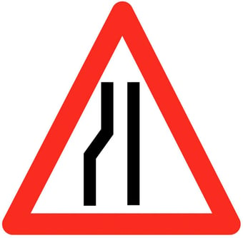 picture of Traffic Road Narrows Left Triangle Sign - Class 1 Ref BSEN 12899-1 2001 - 600mm Tri. - Reflective - 3mm Aluminium - [AS-TR79-ALU]