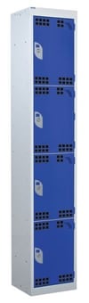 picture of QMP Tool Charging Locker - Perforated Door - Standard Plug - 4 Compartment - Dark Blue - 1800H x 300W x 450D mm - [QM-BL1830454BPX]