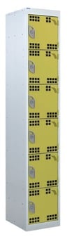 picture of QMP Tool Charging Locker - Perforated Door - Standard Plug - 6 Compartment - Yellow - 1800H x 300W x 450D mm - [QM-BL1830456YPX]