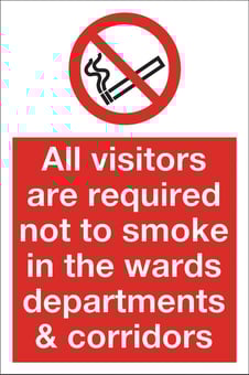Picture of Visitors Not to Smoke in Wards/Departments/Corridors Sign LARGE - 400 x 600Hmm - Rigid Plastic - [AS-PR26-RP]