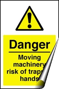 Picture of Danger Moving Machinery Risk of Trapped Hands Sign - Self Adhesive Vinyl - [AS-WA98S]