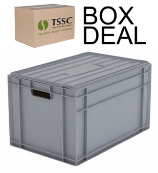 picture of BiGDUG Euro Stacking Box with Hinged Lid - 345h x 400w x 600d mm - 62L - Grey - Box Deal of 10 - [IH-BDU-BNB4633LG] - (LP)