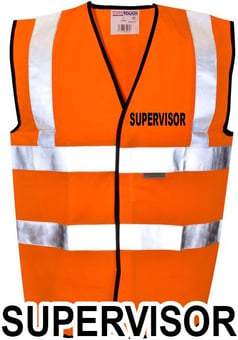 picture of Value SUPERVISOR Printed Front and Back in Black - Hi Visibility Vest - Orange - Class 2 EN20471 CE Hi-Visibility - ST-35281