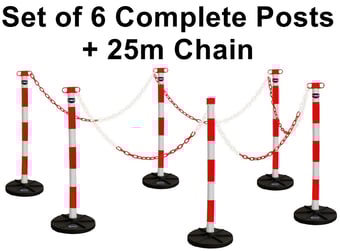 picture of Way4Now Chain Support Post with Plastic Barrier Chain - Red-White - Set of 6 - [IH-CHAINPOST6-RW]