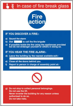 Picture of Fire Action Break Glass Sign - 200 X 300Hmm - Rigid Plastic - [AS-FI66-RP]