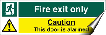 picture of Fire Exit Door Alarmed Sign LARGE - 600 x 200Hmm - Self Adhesive Vinyl - [AS-SA120-SAV]