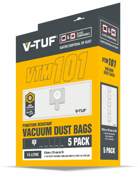 Picture of V-TUF 15L Dust Bags to Fit V-TUF MINI Vac - Pack of 5 - [VT-VTM101]