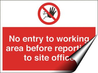Picture of No Entry before Reporting to Site Office Sign - 600 x 450Hmm - Self Adhesive Vinyl [AS-PR163-SAV]