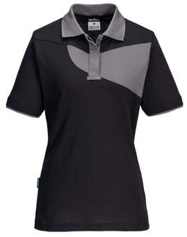 Picture of Portwest PW219 - PW2 Women's Polo Shirt Black/Zoom Grey - PW-PW219BZR