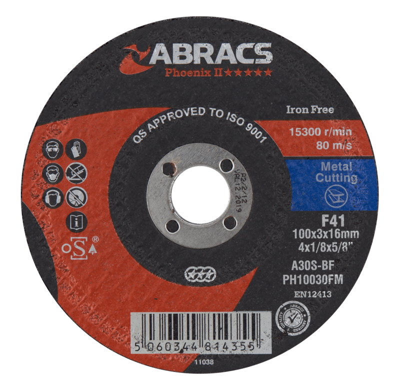 picture of Abracs Phoenix II 100mm x 3mm x 16mm Flat Metal Cutting Disc - A30S4BF Grade - Box of 25 - [ABR-PH10030FM]