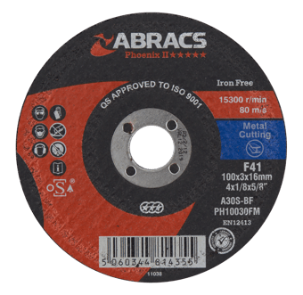 picture of Abracs Phoenix II 100mm x 3mm x 16mm Flat Metal Cutting Disc - A30S4BF Grade - Box of 25 - [ABR-PH10030FM]