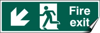 picture of Fire Exit Arrow Pointing South West Sign - 400 x 150Hmm - Self Adhesive Vinyl - [AS-SA13-SAV]