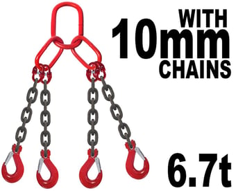 picture of 10mm 4 Leg Grade 80 Chain Sling with Hooks - Working Load Limit: 6.7t - [GT-CS104L]