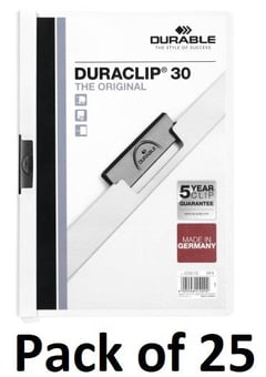 picture of Durable - DURACLIP® 30 Clip Folder - A4 - White - Pack of 25 - [DL-220002]