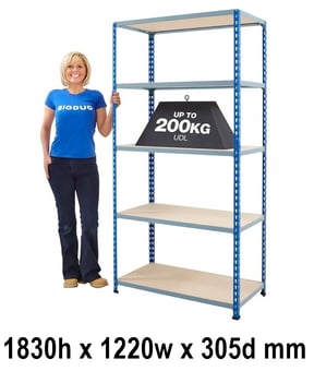 picture of BiG200 Blue & Galvanised Shelving 5 Levels - Chipboard Shelves - 1830h x 1220w x 305d mm - [BDU-B21812035BZ]