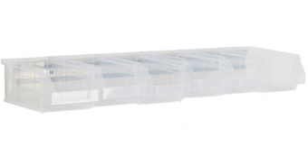 picture of BiGDUG Wall Mounted Bin Rail Kit - 6 x Clear Plastic Parts Bins - 80h x 600w x 170d mm - [BDU-TYBRB51C]