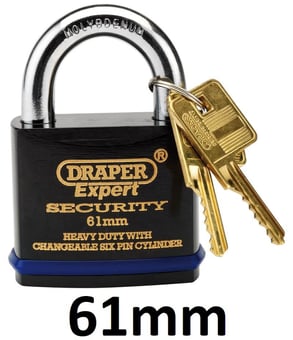 picture of Draper - Heavy Duty Padlock and 2 Keys with Super Tough Molybdenum Steel Shackle - 61mm - [DO-64194]
