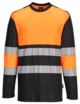 Picture of Portwest PW312 - PW3 Hi-Vis Cotton Comfort L/S T-Shirt Orange/Black - PW-PW312OBR