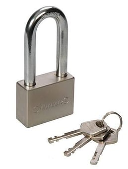 picture of Silverline Steel Padlock with Long Shackle - Solid Steel Body with Brass Locking Cylinder - SI-199876