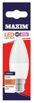 Picture of Maxim - 40W - Candle Pearl Warm White - Bayonet Cap - [PD-40MLCBCWW5X10]