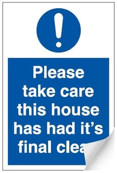 Picture of Take Care House Clean Sign - 200 x 300Hmm - Self Adhesive Vinyl - [AS-MA211-SAV]
