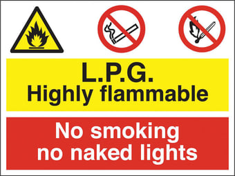 Picture of L.P.G. Flammable Smoking Naked Lights Sign - 600 X 450Hmm - Rigid Plastic - [AS-MU6-RP]
