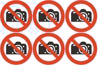 picture of Safety Labels - No Camera Symbol (24 pack) 6 to Sheet - 75mm dia - Self Adhesive Vinyl - [IH-SL17-SAV]